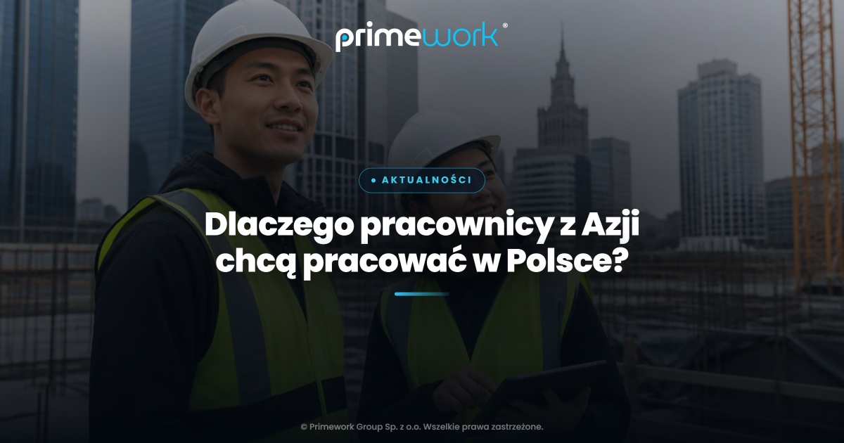 Pracownicy z Azji w kamizelkach odblaskowych na budowie w Warszawie – grafika artykułu Primework Group
