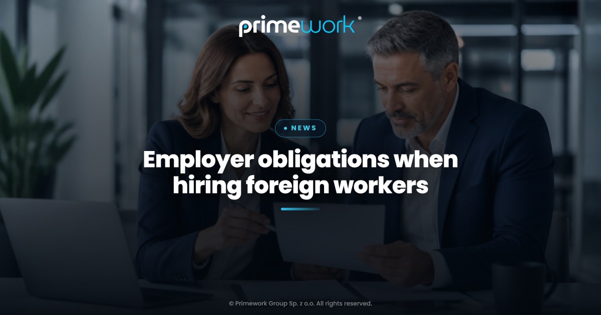 A Polish employer and an HR specialist reviewing foreign employment documents – Primework Group article graphic