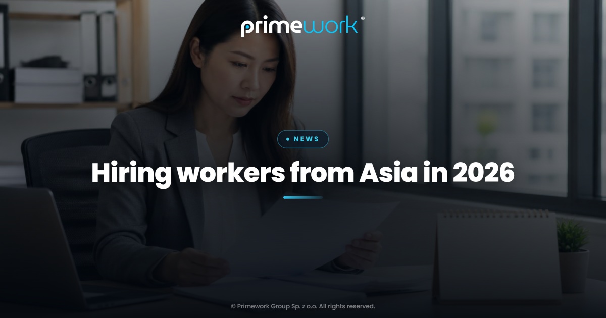 An HR specialist reviewing legalisation documents and a recruitment timeline – Primework Group article graphic